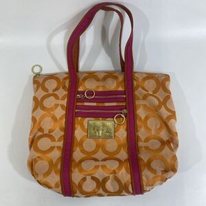 Coach Y2K Poppy OP Art Jacquard Leather Orange/Pink Tote Shoulder Bag 13826